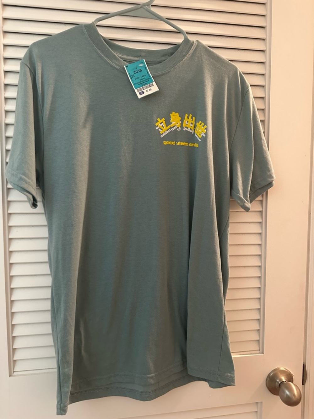 Unbranded Men's Sage Green Graphic Crew Neck T-Shirt